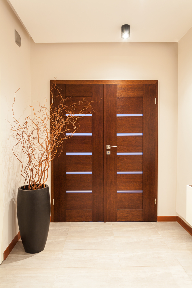 A luxury wooden door in an entrance area